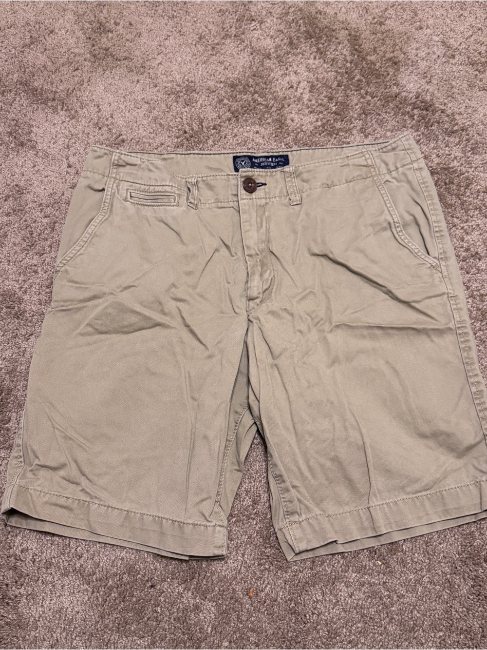 American Eagle Khaki Shorts Mens 34 Tan Classic 9'' Inseam Pockets Logo